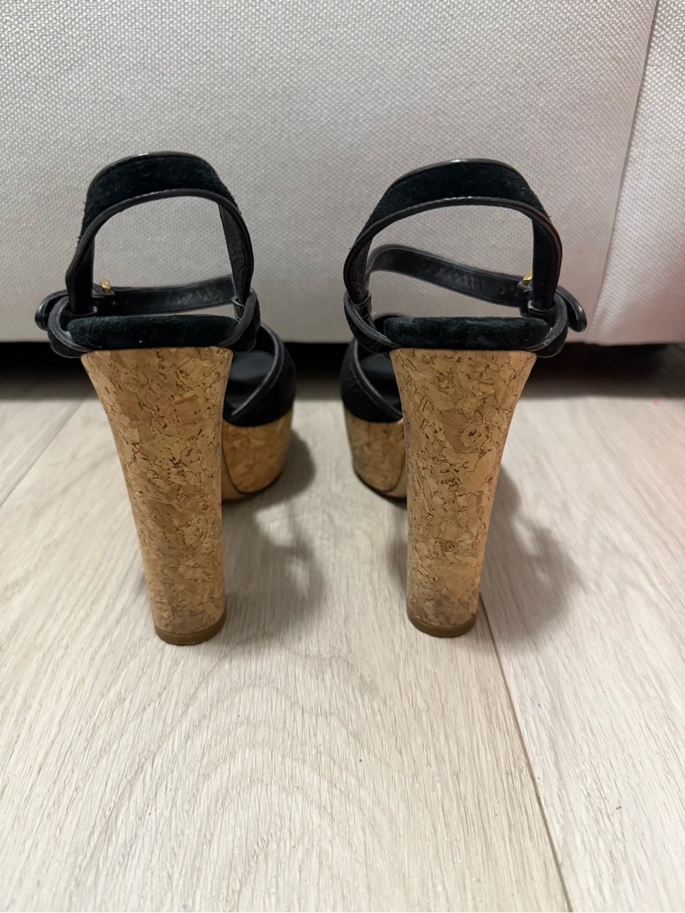 Gucci Black Suede Cork Platform Slingback Heels - Picture 5 of 7